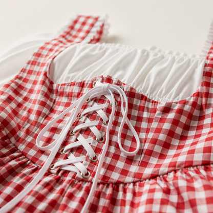 Dames Oktoberfest Jurk FeestRuit – Geruit met Pofmouwen