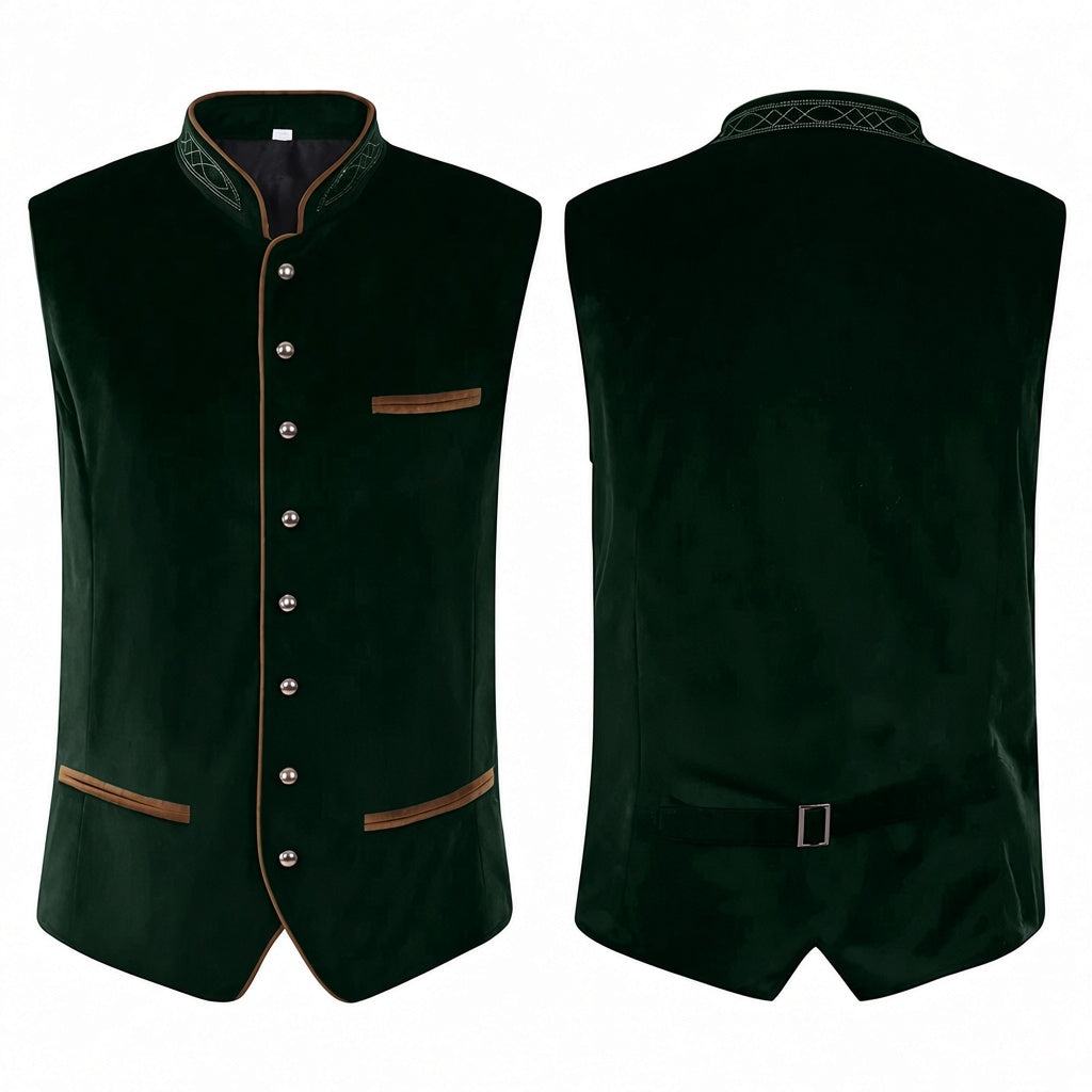Klassiek Heren Gilet met Geborduurde Kraag en Decoratieve Knopen