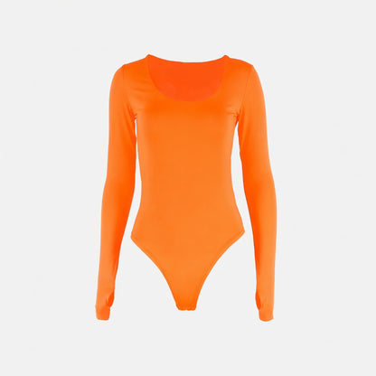Zenvira Neon Bodysuit Dames Strakke Pasvorm Lange Mouwen