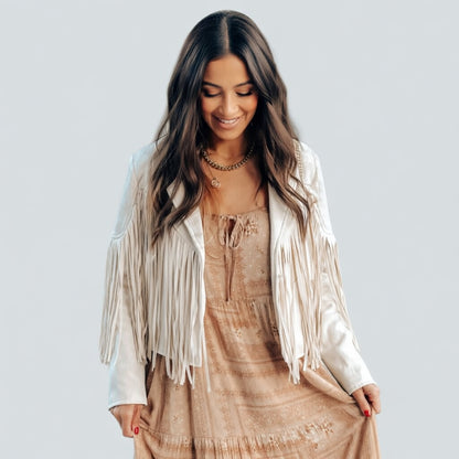 Velmira Suède Jas met Franjes en Boho Stijl Dames Vest