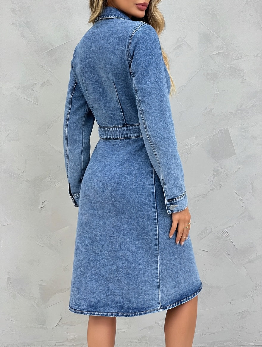 Noa Denim Midi Jurk Dames – Blauwe Casual Chic Jurk