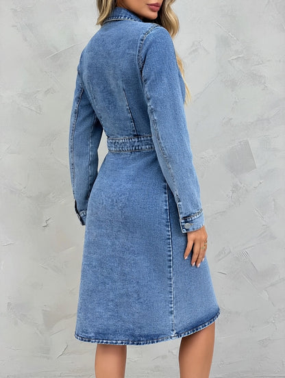 Noa Denim Midi Jurk Dames – Blauwe Casual Chic Jurk