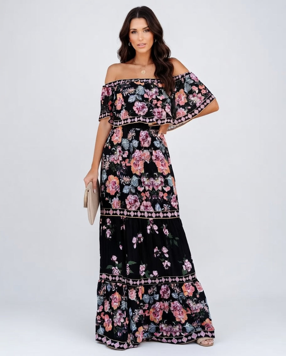Solmira Maxi Jurk Dames – Off-Shoulder Bloemenprint Zomer