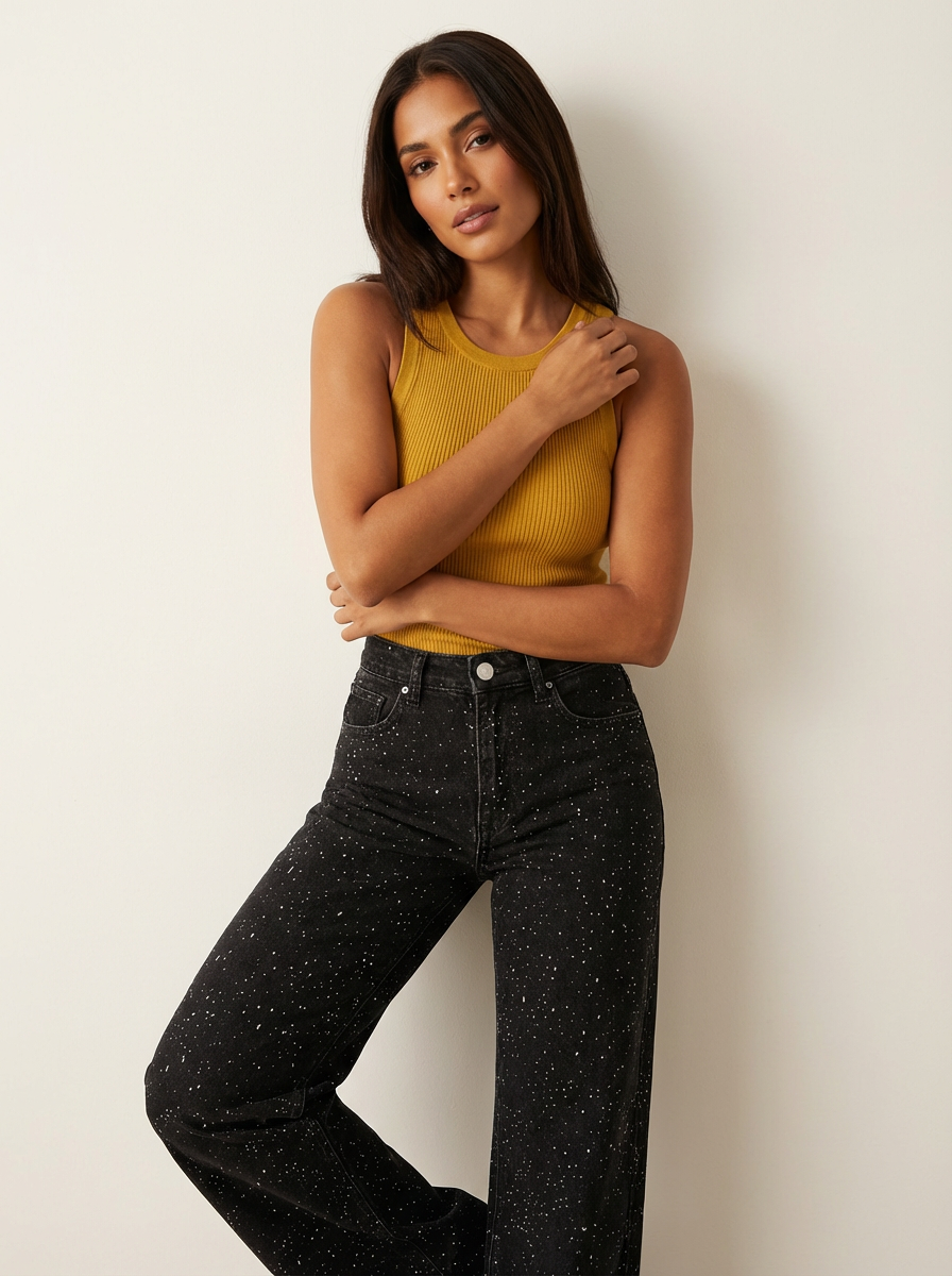 Lunéa Dames High Waist Jeans met Rechte Pijpen en Glans