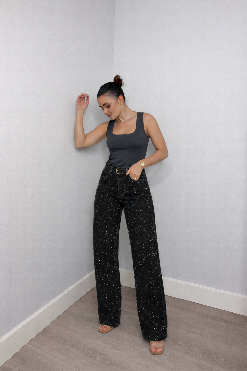 Lunéa Dames High Waist Jeans met Rechte Pijpen en Glans