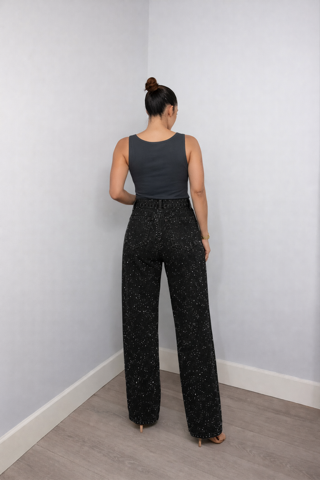 Lunéa Dames High Waist Jeans met Rechte Pijpen en Glans