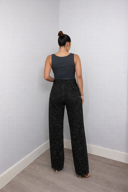 Lunéa Dames High Waist Jeans met Rechte Pijpen en Glans