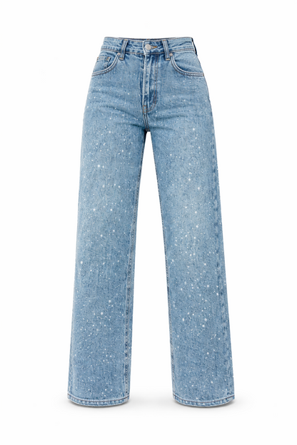 Lunéa Dames High Waist Jeans met Rechte Pijpen en Glans