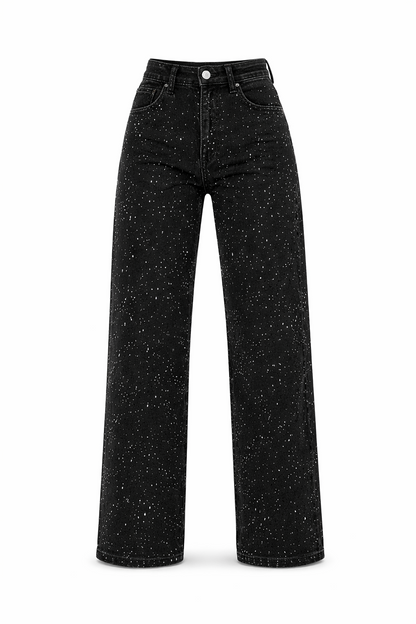 Lunéa Dames High Waist Jeans met Rechte Pijpen en Glans