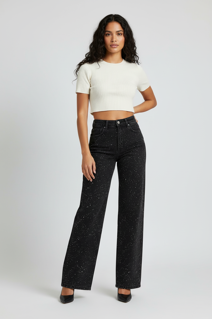 Lunéa Dames High Waist Jeans met Rechte Pijpen en Glans
