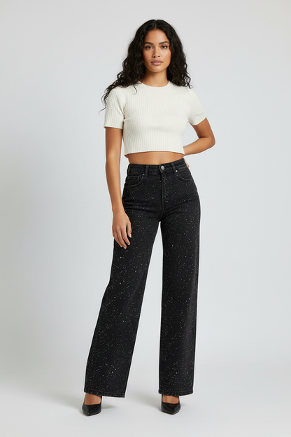 Lunéa Dames High Waist Jeans met Rechte Pijpen en Glans