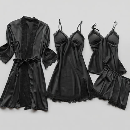 Silvéra Dames Satijnen Pyjama Set met Kant en Kimono