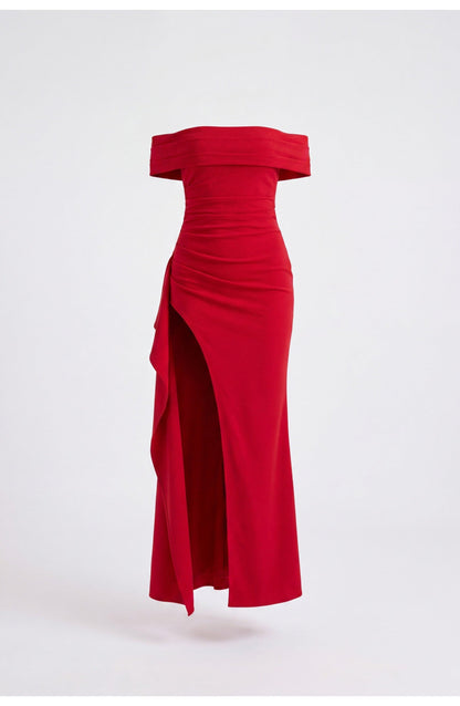 Noordzeegloed Split Elegance Off-Shoulder Maxi Jurk met Split