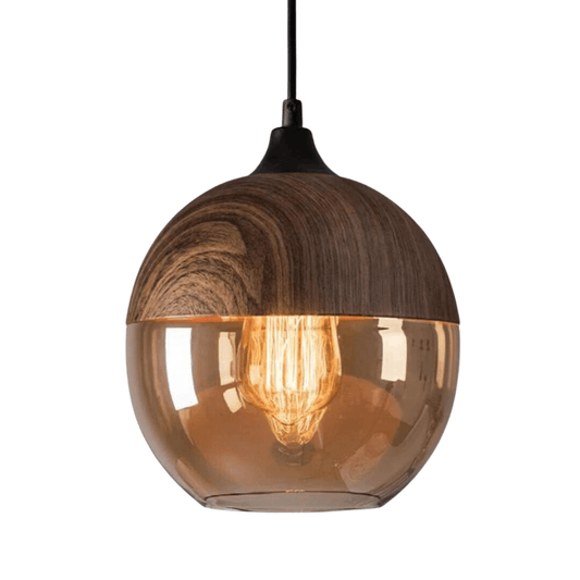 Royallure Scandinavische Houten Plafondlamp – Verstelbare houten en glazen kroon