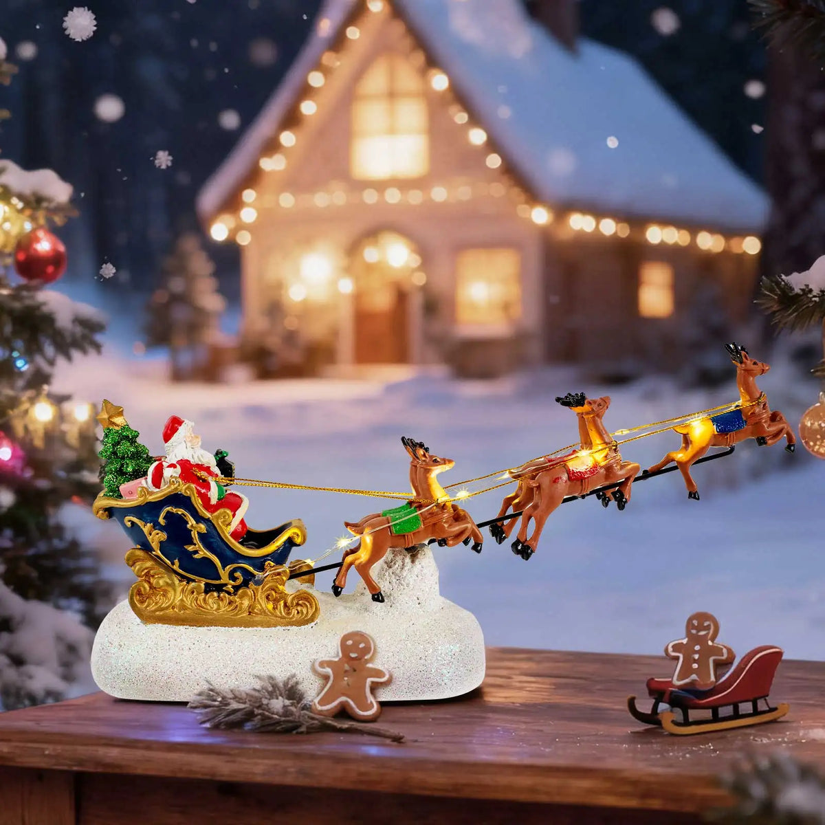 Kerstslee Rudolf – Kerstman met Rendieren en LED-verlichting voor Kerstdorp