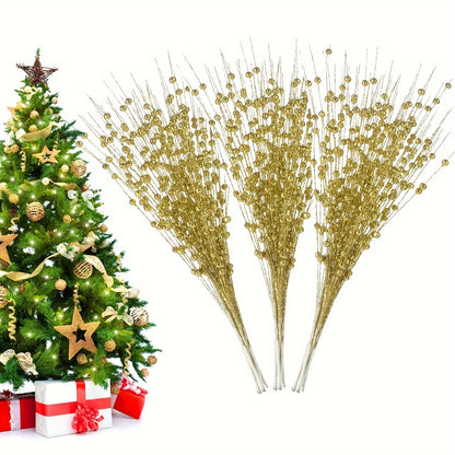 Goudbesia – Set van 6 Gouden Kerstbessen met Pailletten