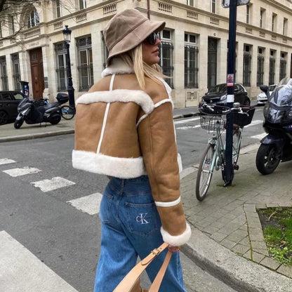 Elin Dames Jas – Korte Winterjas met Zachte Shearling Details