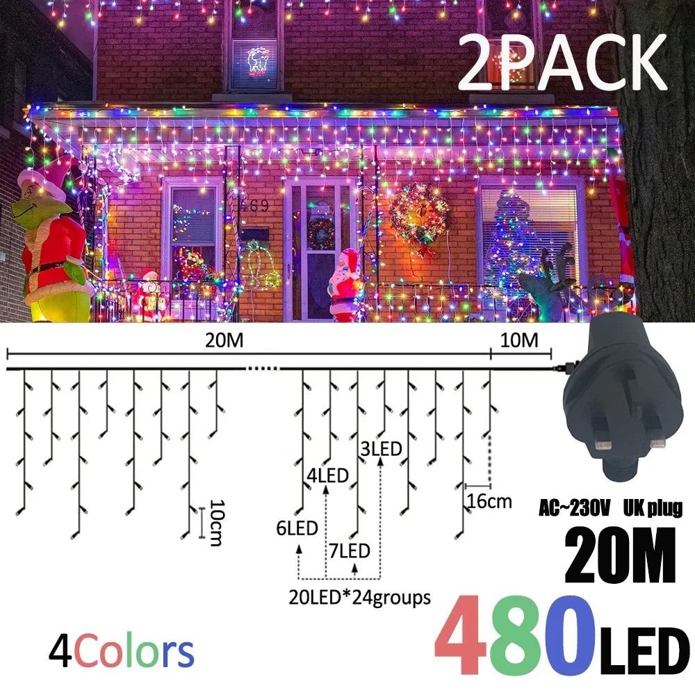 IJslicht Aurora – LED IJspegel Kerstverlichting 20 m met 480 LED's
