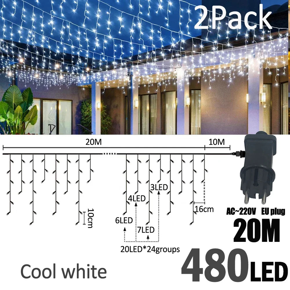 IJslicht Aurora – LED IJspegel Kerstverlichting 20 m met 480 LED's