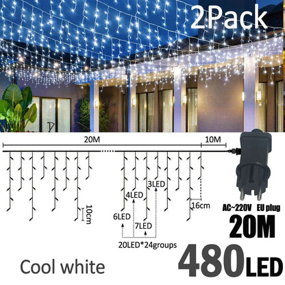 IJslicht Aurora – LED IJspegel Kerstverlichting 20 m met 480 LED's