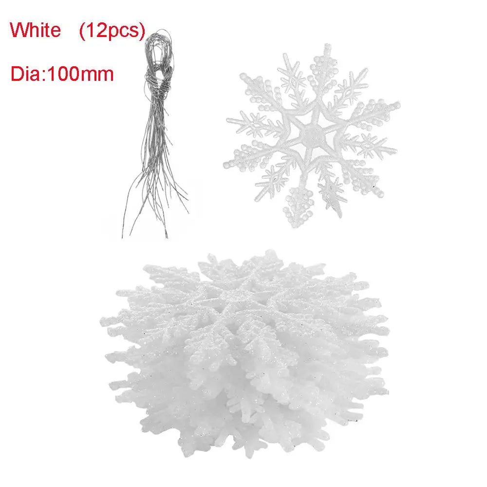 Winterglans Sneeuwvlokken – Set van 12 Glitter Kerstboomornamenten