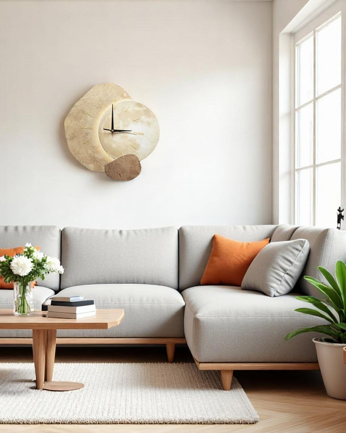 Maantijd Wandklok – Moderne Asymmetrische Klok met Licht