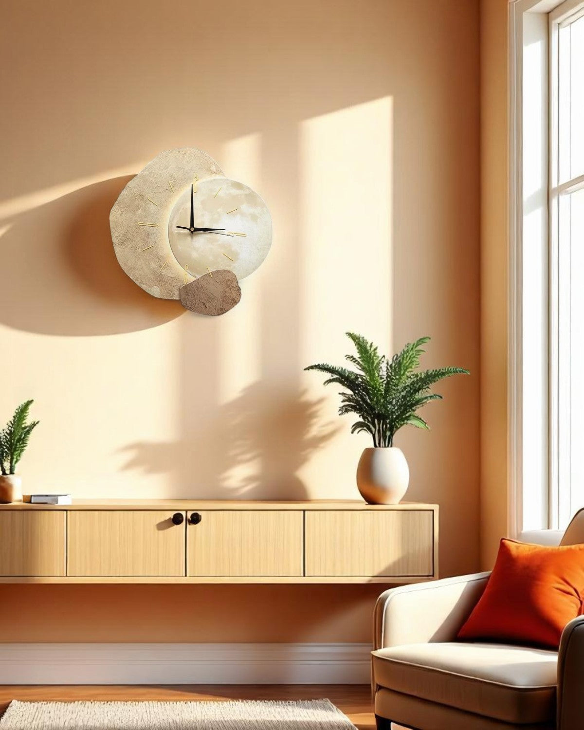 Maantijd Wandklok – Moderne Asymmetrische Klok met Licht