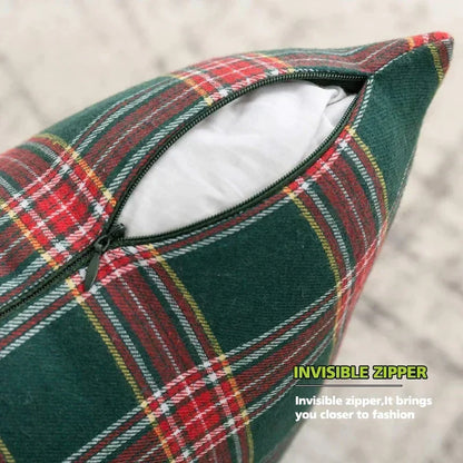 Kerst Kussenhoes 45x45 cm – Rood Groen met Sneeuwvlokmotief