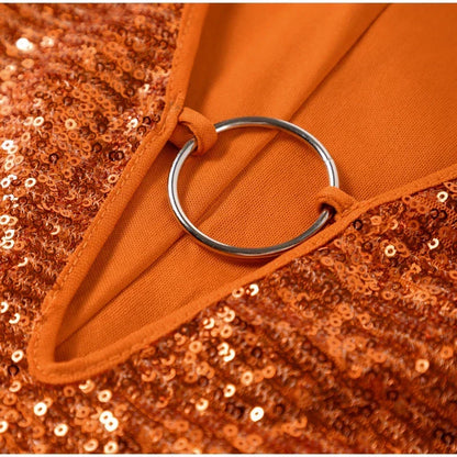 Isabelle Dames Glitter Cocktailjurk met V-Hals en Wijde Mouwen