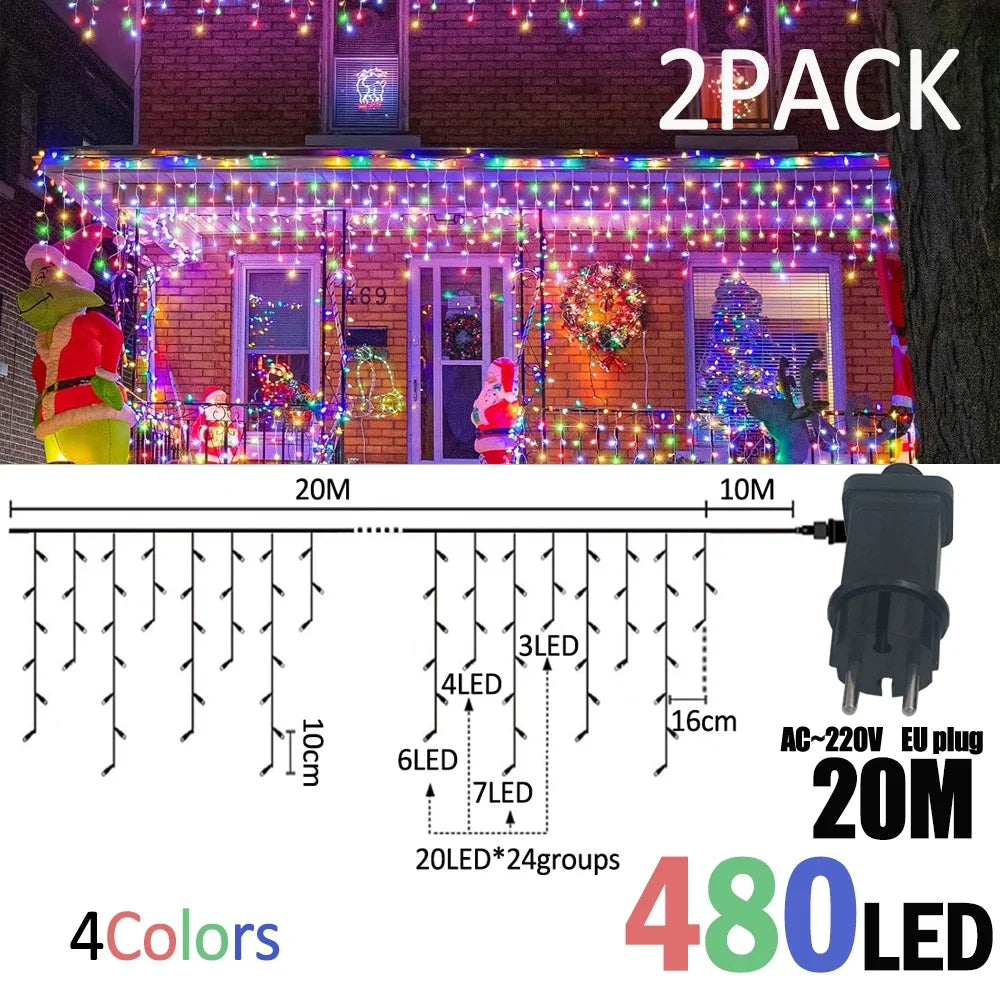 IJslicht Aurora – LED IJspegel Kerstverlichting 20 m met 480 LED's