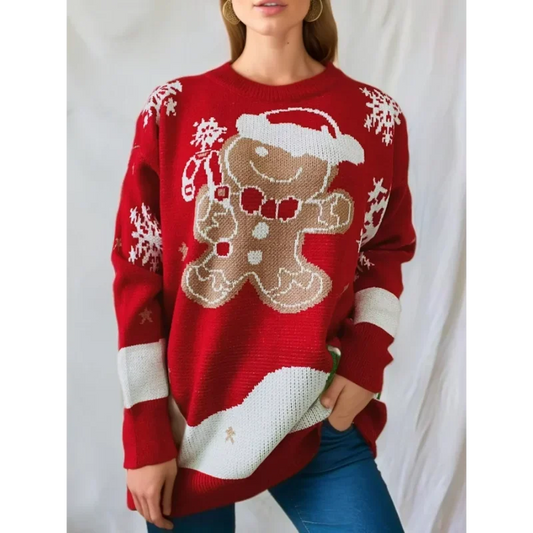 Trui met peperkoekmannetje en kerstmotief, lange mouwen, ronde hals