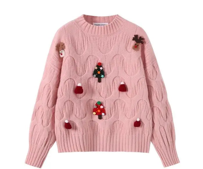 Kersttrui Dames – Gebreid met Vlechtpatroon en Kerstdetails