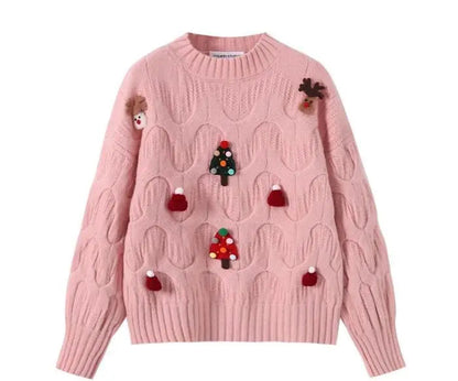 Kersttrui Dames – Gebreid met Vlechtpatroon en Kerstdetails