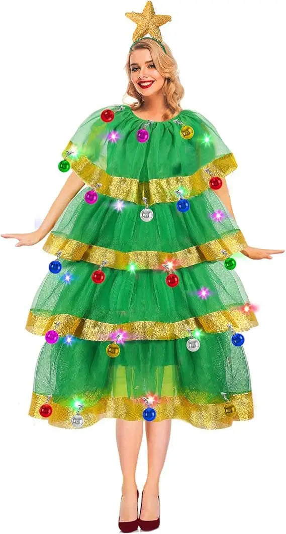 Kerstboom Bella – Dames Kerstkostuumset met Rok, Hoofdband en Bellen
