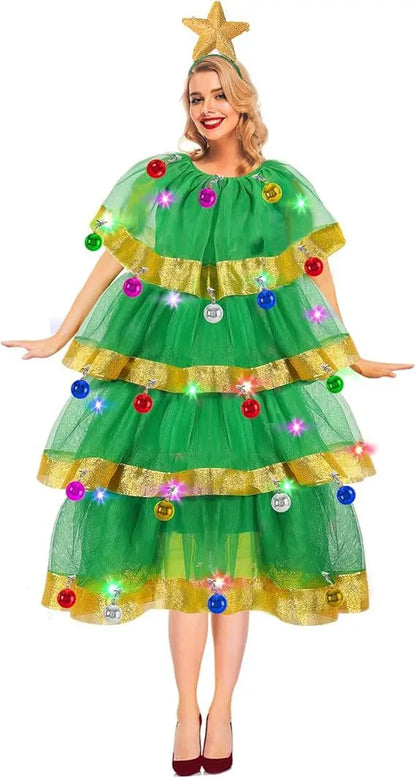 Kerstboom Bella – Dames Kerstkostuumset met Rok, Hoofdband en Bellen