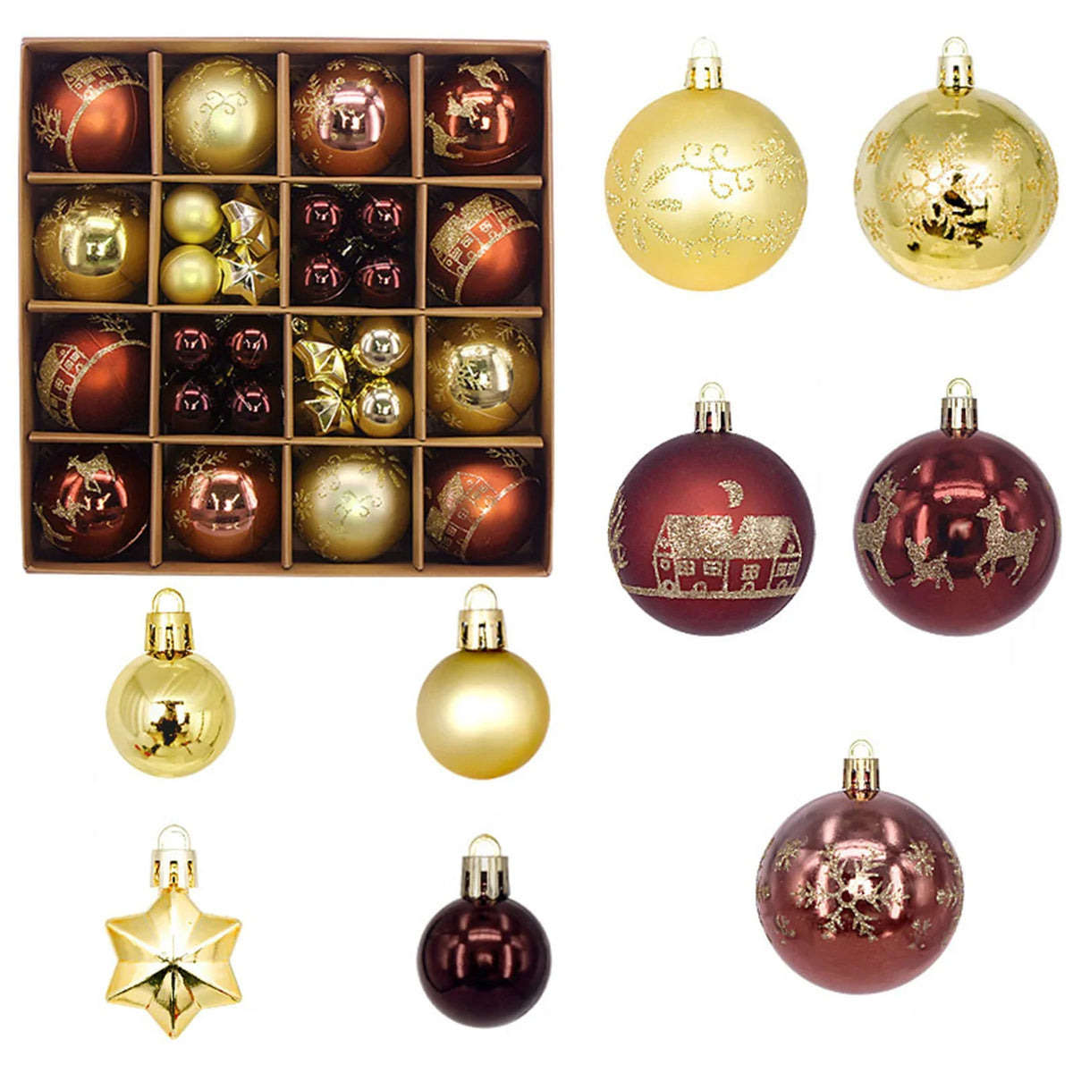 Winterblauw – 44-delige Kerstballenset Blauw Wit in Geschenkdoos