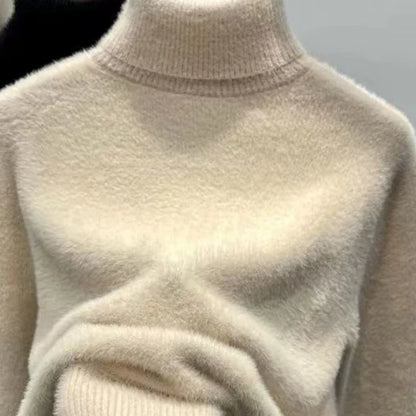 Zachte Hoge Hals Trui voor Dames in Fluffy Materiaal, Lange Mouwen