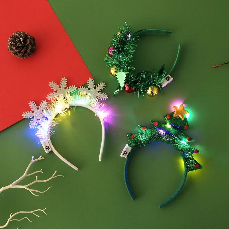 Kersthoofdband – LED Feestaccessoire met Sneeuwvlok en Kerstboom