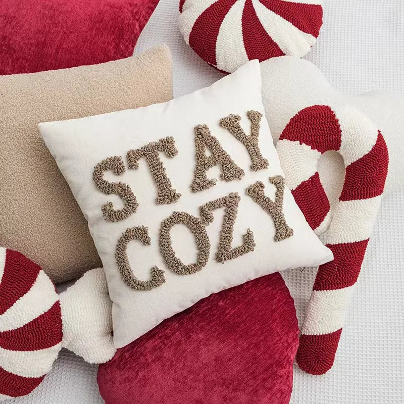 Kerst Snoepkussen in Rood-Wit, Decoratief Kussen voor Bank of Bed