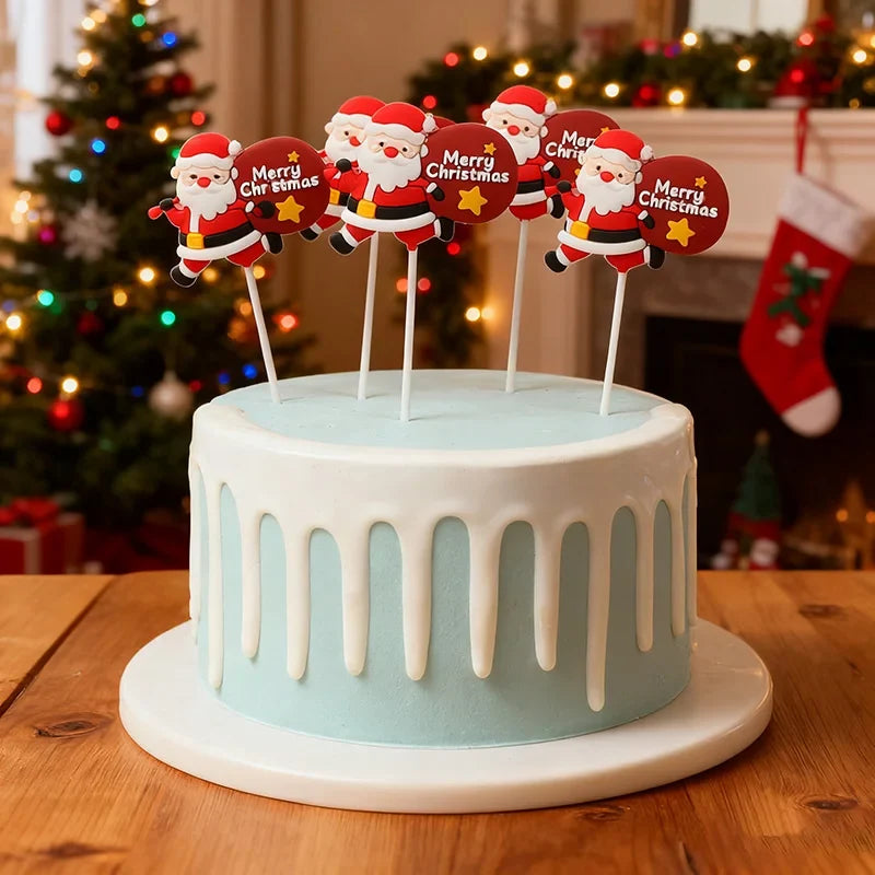 Kerstman Cake Toppers Set van 5 voor Cupcakes en Kerstgebak