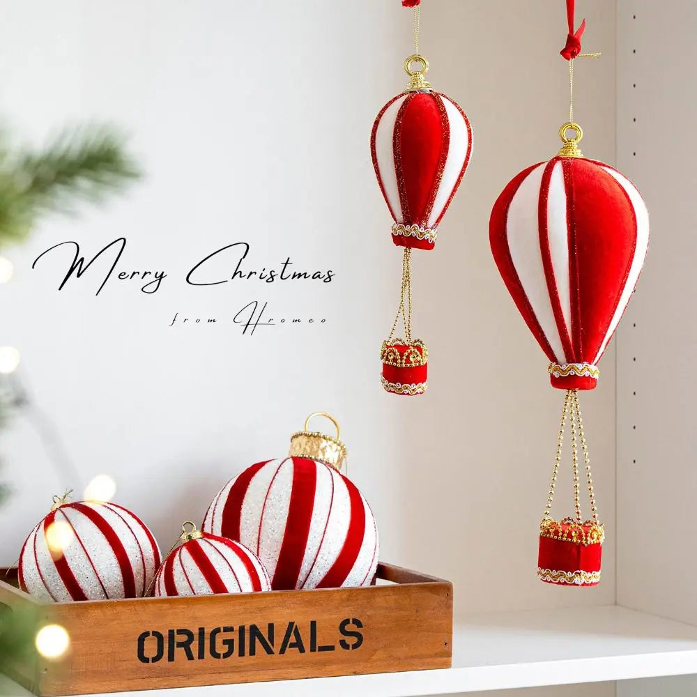 Kerstballon Roodwit – Decoratieve Heteluchtballon Kersthanger