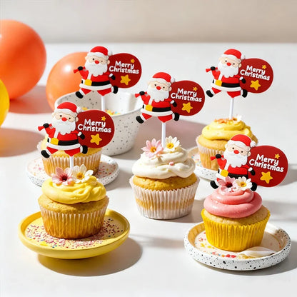 Kerstman Cake Toppers Set van 5 voor Cupcakes en Kerstgebak