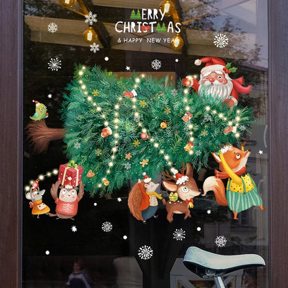 Raamdecoratie - Feestelijke decoratie met kerstman en dieren voor een gezellige kerst