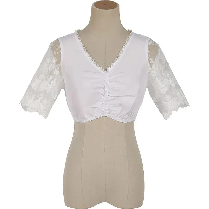 Groene Bloem Dames Dirndl Jurk met Borduursels en Vetersluiting