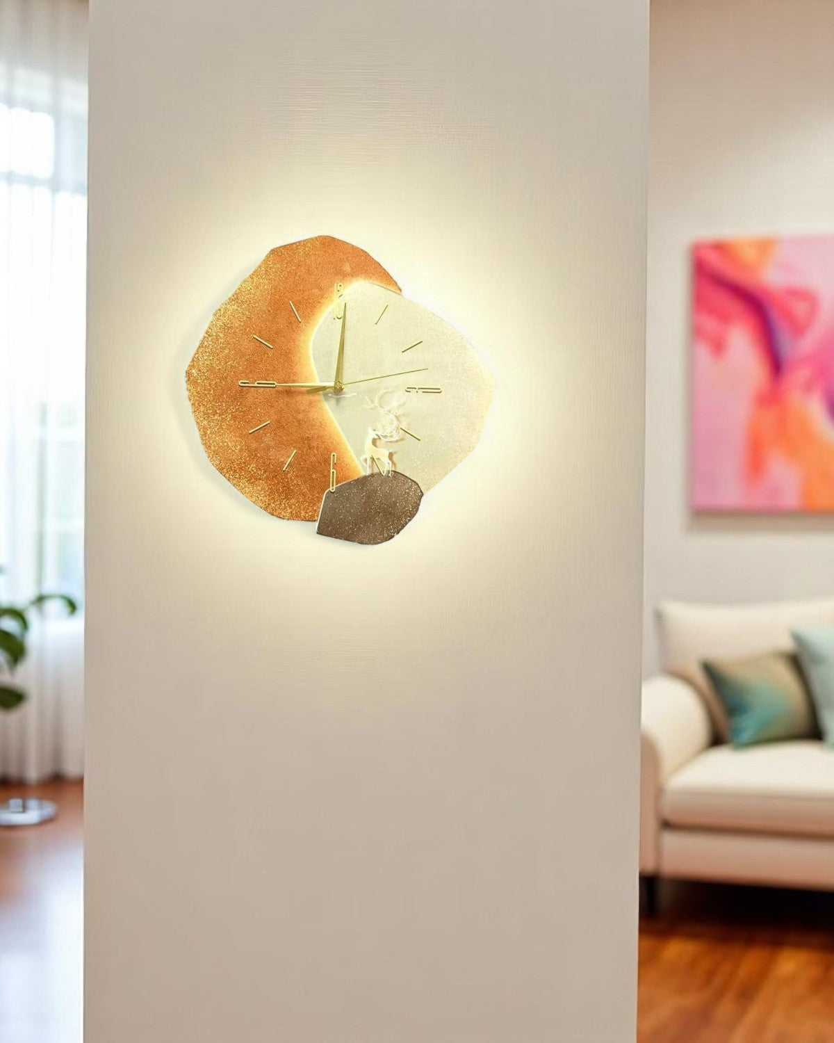 Maantijd Wandklok – Moderne Asymmetrische Klok met Licht