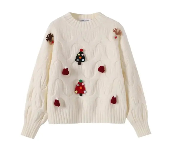 Kersttrui Dames – Gebreid met Vlechtpatroon en Kerstdetails