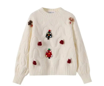 Kersttrui Dames – Gebreid met Vlechtpatroon en Kerstdetails