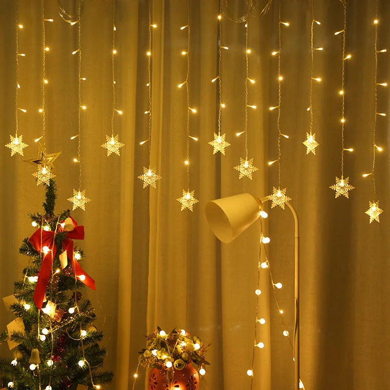 LED-lampjesketting met sneeuwvlokken – Kleurrijke decoratielampen voor kerst en feestdecoratie
