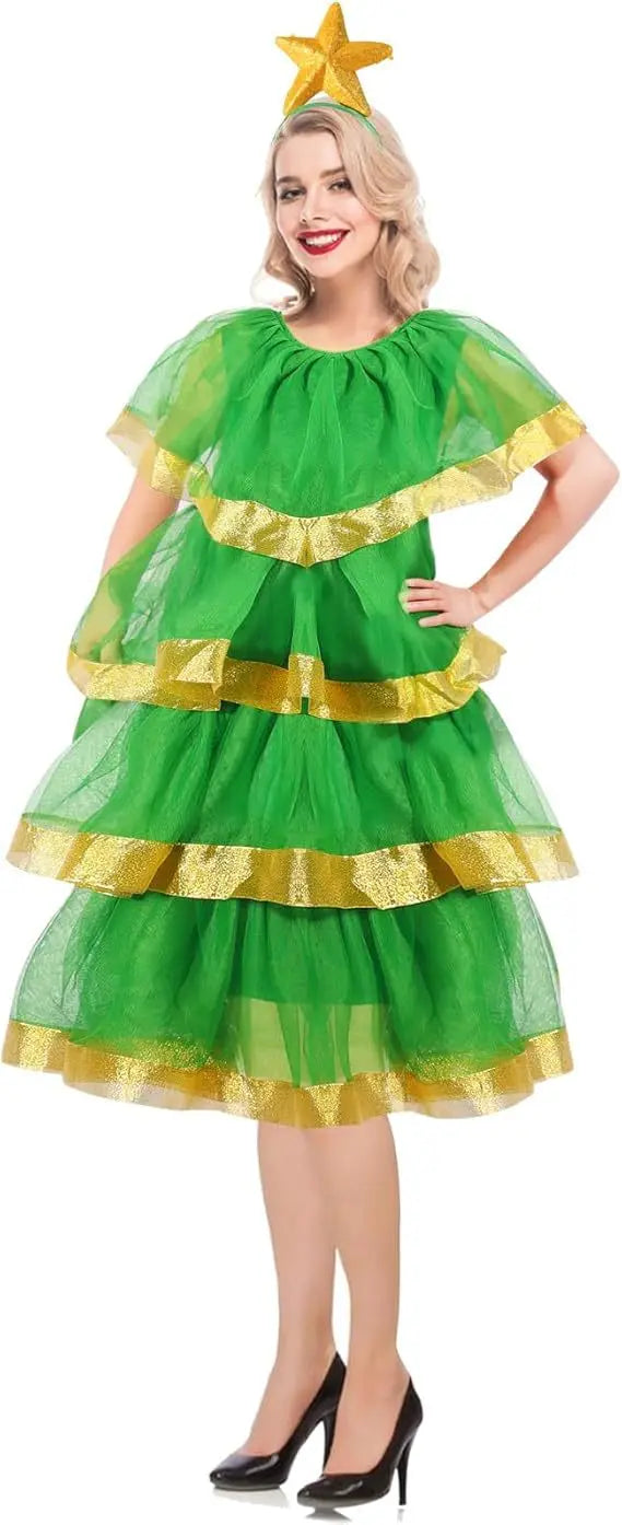 Kerstboom Bella – Dames Kerstkostuumset met Rok, Hoofdband en Bellen