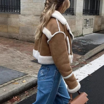 Elin Dames Jas – Korte Winterjas met Zachte Shearling Details